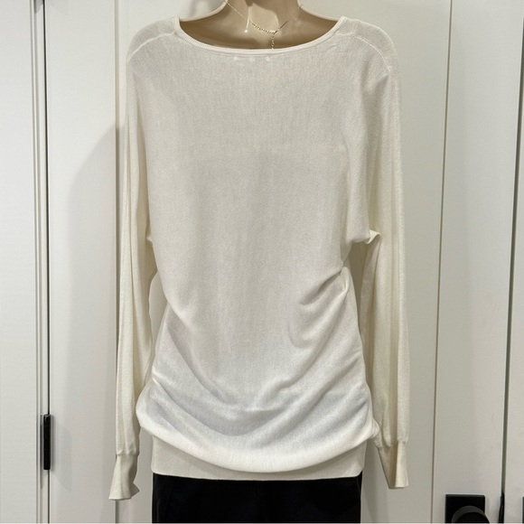 Minnie Rose Silk Sweater V Neck Coastal Bloused Chic Quiet Luxury White Size XS - Picture 4 of 9